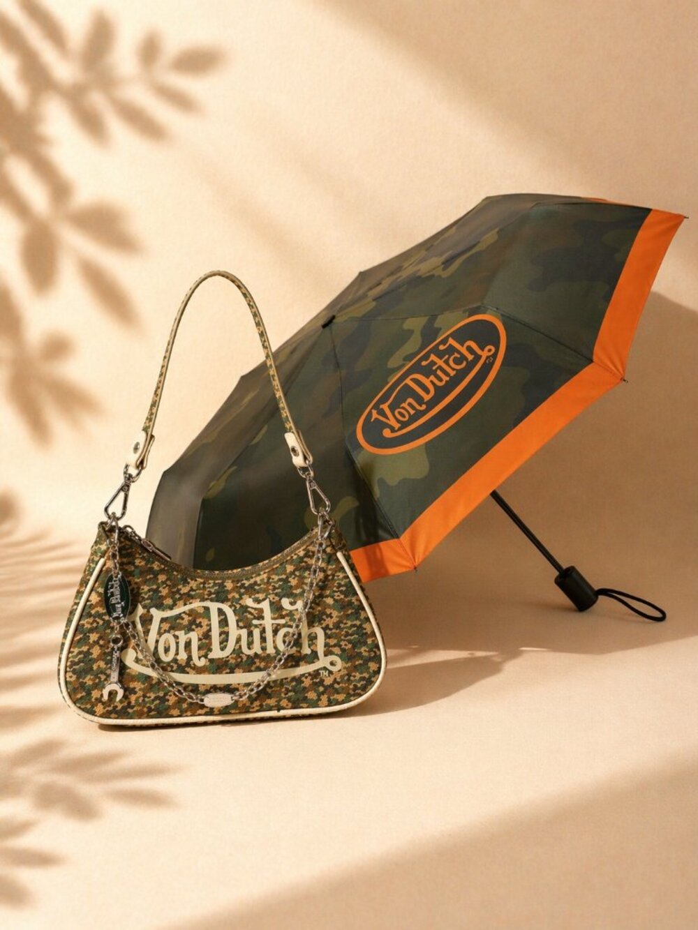 Von Dutch Camouflage Shoulder Bag + Matching Umbrella (NWT) — MSRP $99